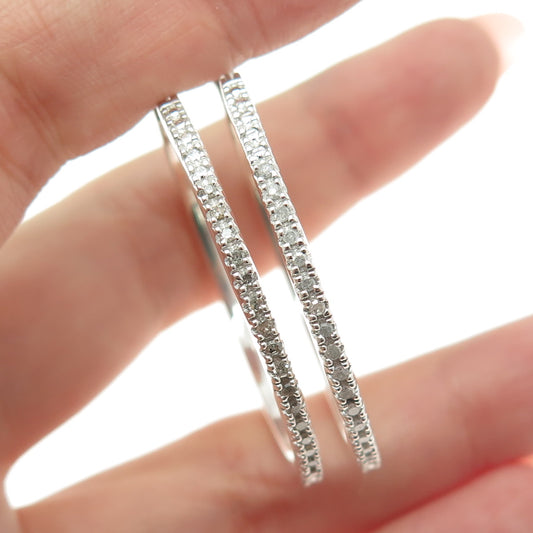 SUN 925 Sterling Silver Real Round-Cut Diamond Hoop Earrings