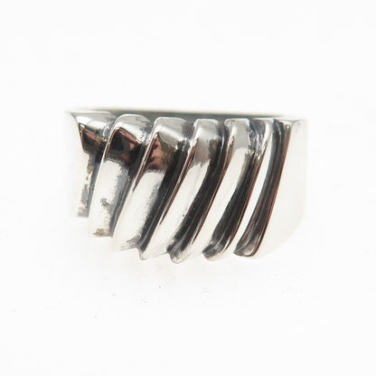 925 Sterling Silver Vintage Modernist Ribbed Oxidized Ring Size 7.75