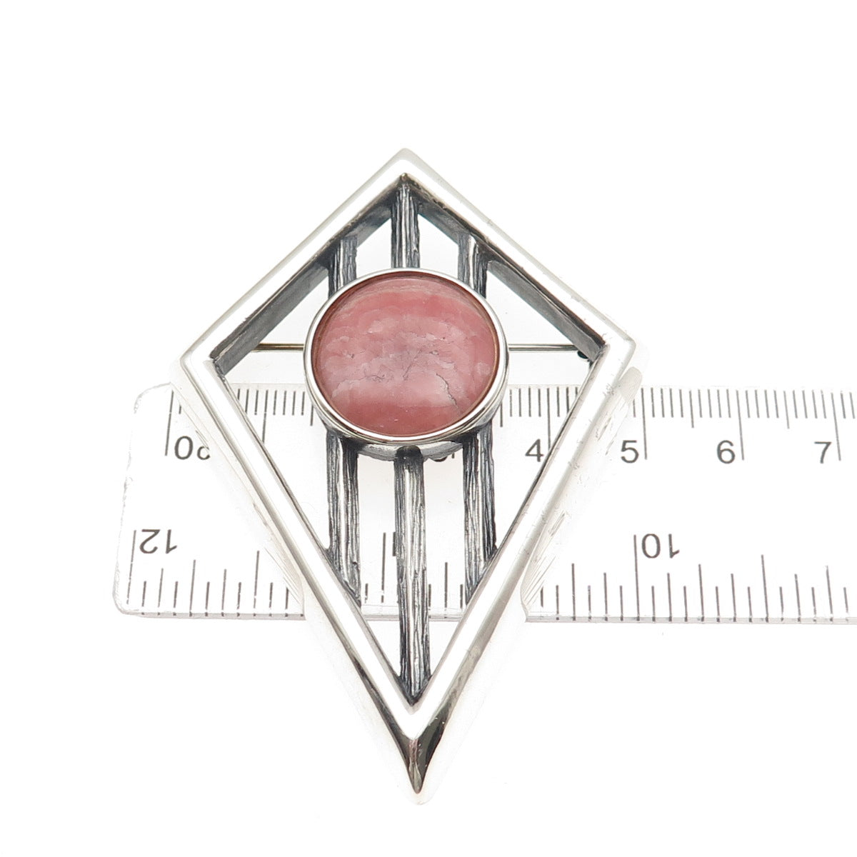925 Sterling Silver Vintage Real Rhodochrosite Modernist Pin Brooch / Pendant