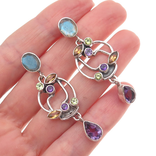 Nicky Butler 925 Sterling Vintage Labradorite Amethyst Citrine Peridot Earrings