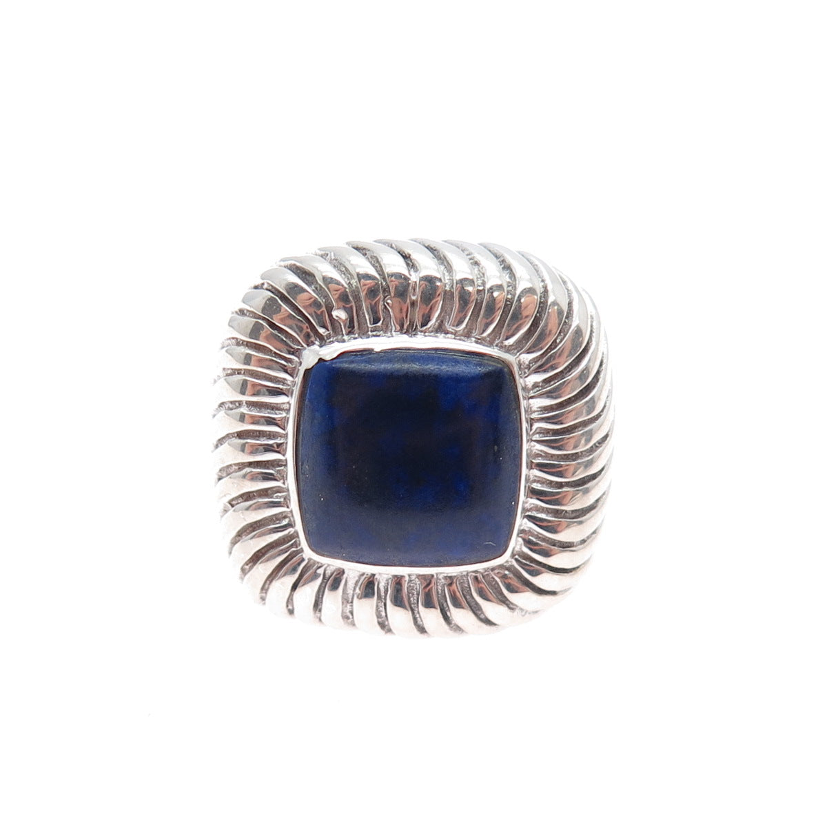 925 Sterling Silver Vintage Real Lapis Lazuli Modernist Ring Size 7