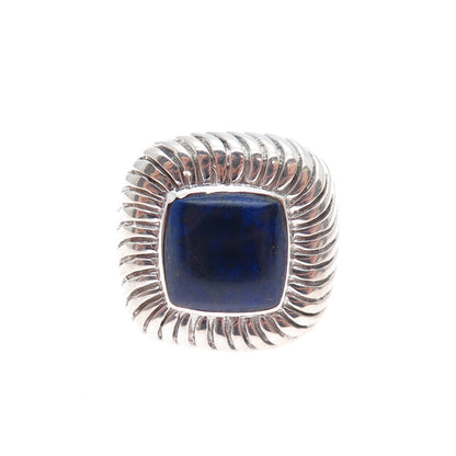 925 Sterling Silver Vintage Real Lapis Lazuli Modernist Ring Size 7