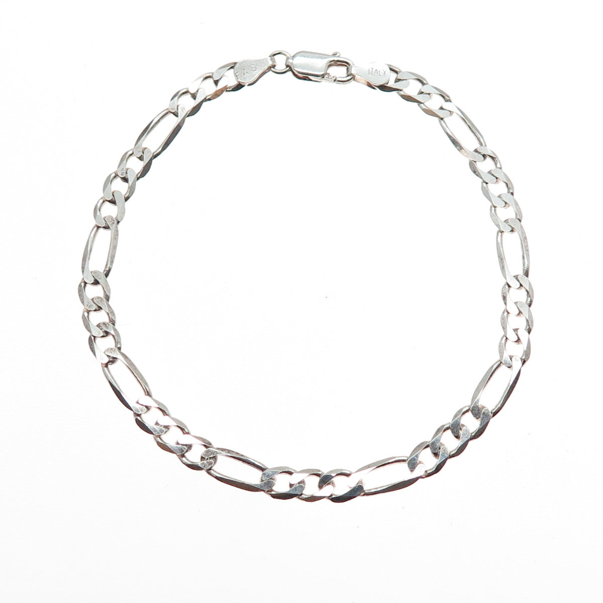 925 Sterling Silver Vintage Italy Figaro Link Bracelet 8"