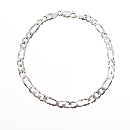 925 Sterling Silver Vintage Italy Figaro Link Bracelet 8"