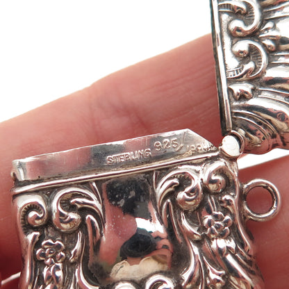 925 Sterling Silver Antique Art Deco Repousse Oxidized Stamp Box / Case