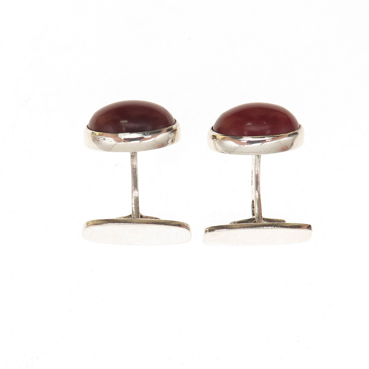 925 Sterling Silver Vintage Real Cabochon Carnelian Oxidized Cufflinks