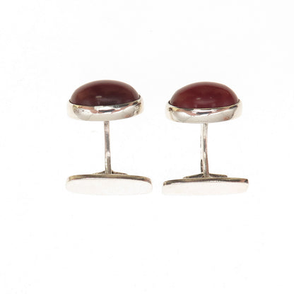 925 Sterling Silver Vintage Real Cabochon Carnelian Oxidized Cufflinks
