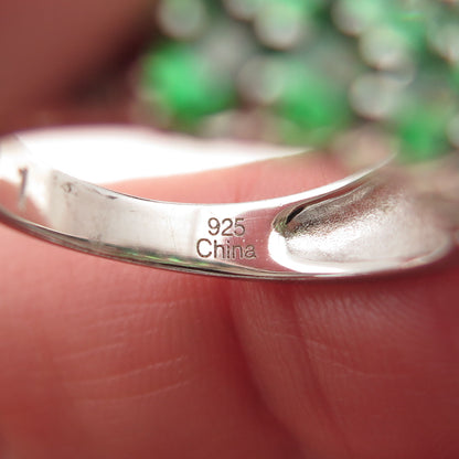 925 Sterling Silver Green & White C Z Cluster Ring Size 8