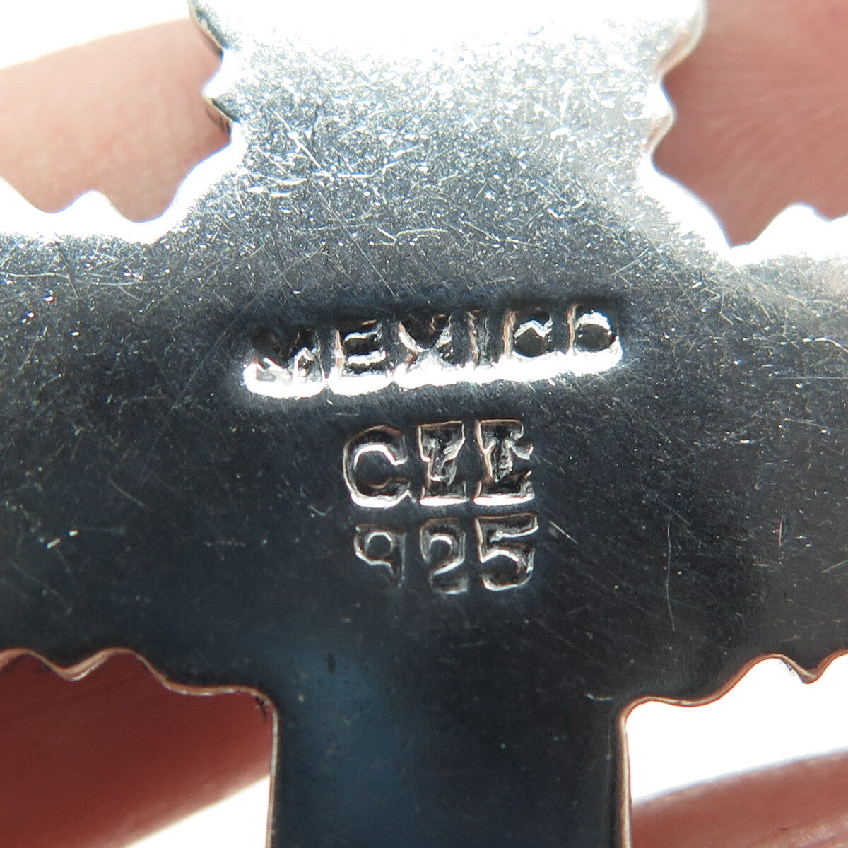 925 Sterling Silver Vintage CII Mexico Floral Cross Oxidized Pendant
