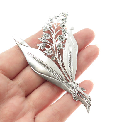 925 Sterling Silver Antique Art Deco PRK Real Marcasite Flower Pin Brooch