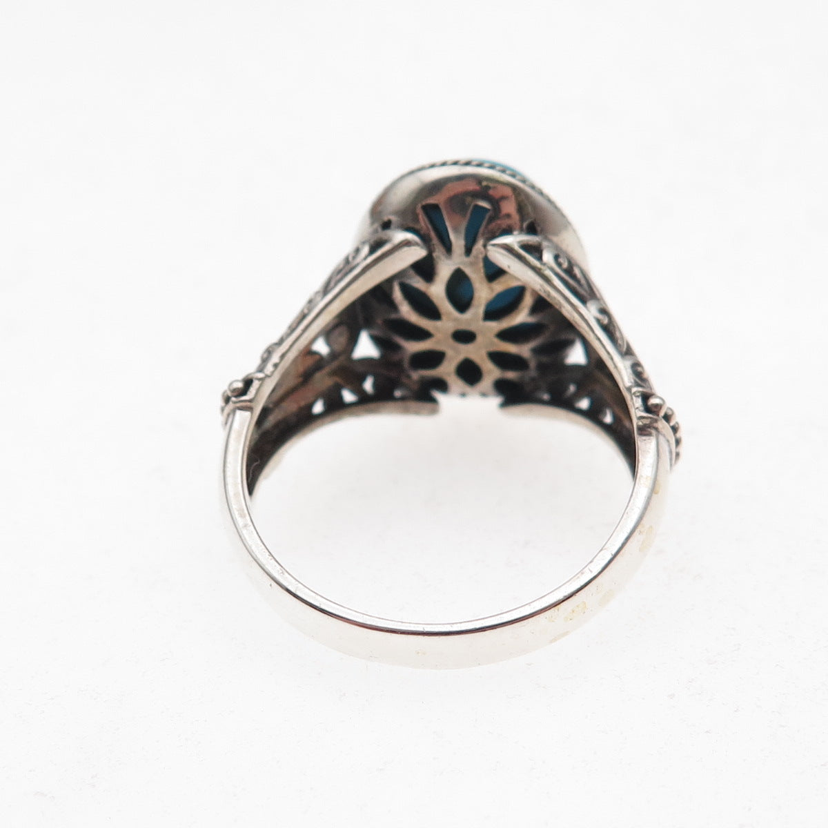 Samuel Benham 925 Sterling Silver Vintage Real Turquoise Oxidized Ring Size 9.25