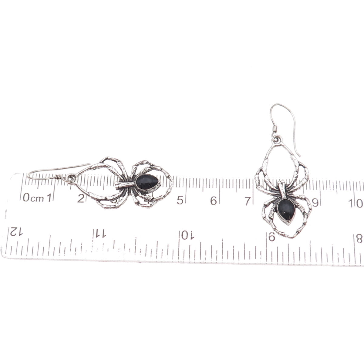 925 Sterling Silver Vintage Real Black Onyx Spider Oxidized Dangle Earrings