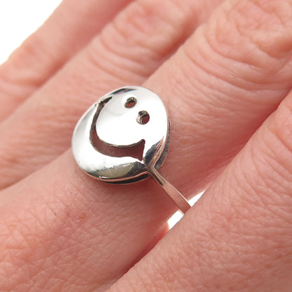 925 Sterling Silver Vintage Smile Face Emoji Ring Size 7.5