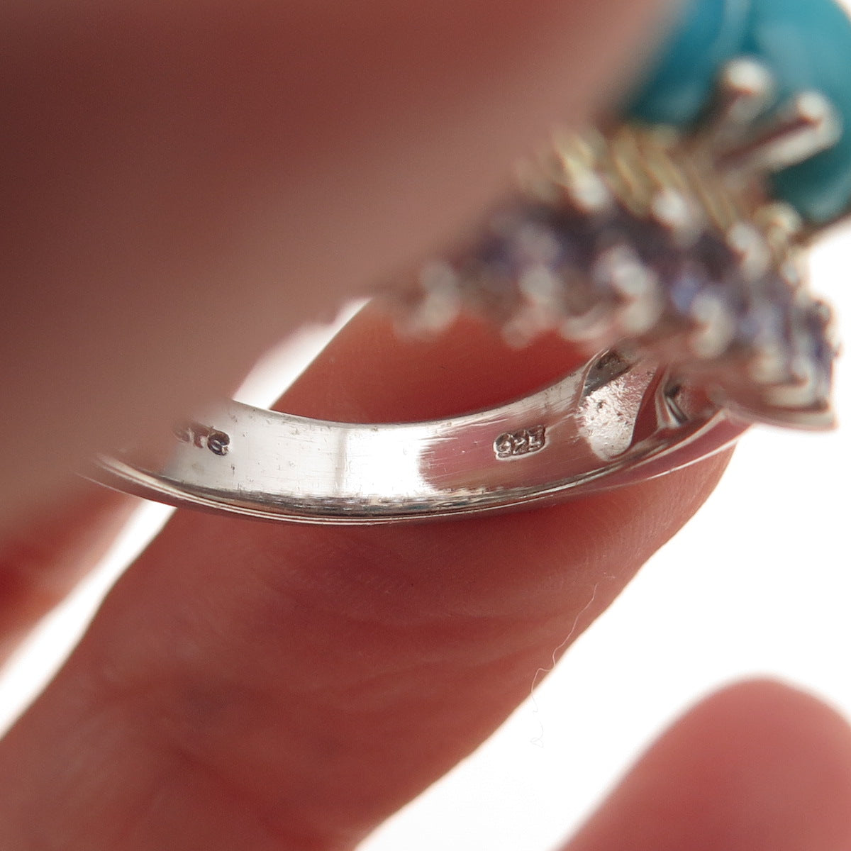 Chuck Clemency Sterling Silver 2-Tone Real Turquoise & Tanzanite Ring Size 8.25
