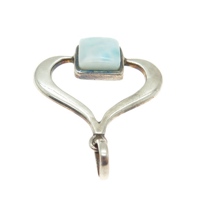 925 Sterling Silver Vintage Real Larimar Gemstone Modernist Pendant