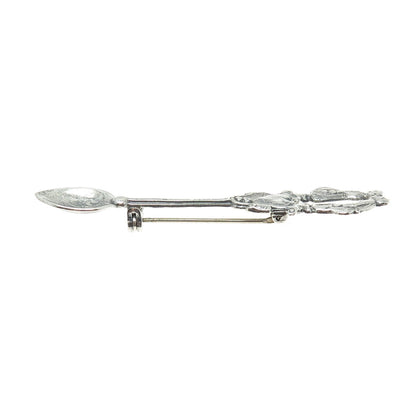 925 Sterling Silver Antique Art Deco Couple Kiss Oxidized Salt Spoon Pin Brooch