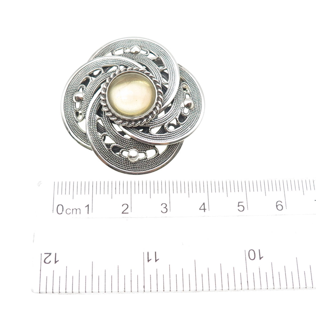 MIRAJ 925 Sterling Silver Vintage Glass Modernist Flower Oxidized Pin Brooch