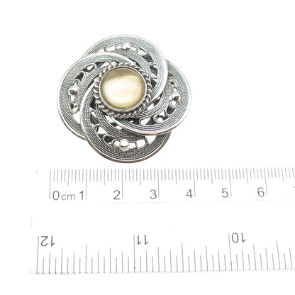 MIRAJ 925 Sterling Silver Vintage Glass Modernist Flower Oxidized Pin Brooch