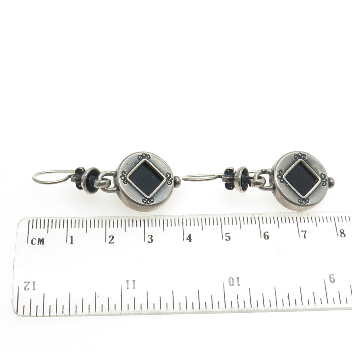 DIDAE 925 Sterling Silver Vintage Real Black Onyx Gem Ethnic Dangling Earrings