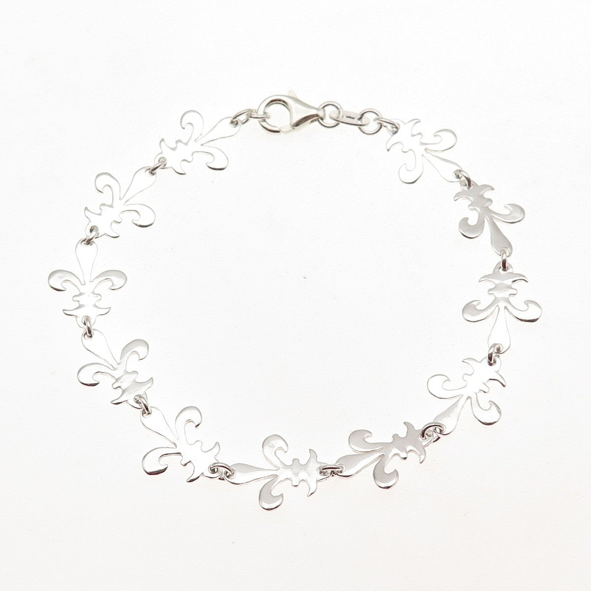 925 Sterling Silver Vintage Fleur de Lis Link Bracelet 7.25"