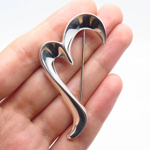 925 Sterling Silver Vintage Modernist Half Heart Pin Brooch