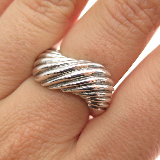 925 Sterling Silver Vintage Modernist Wavy Ribbed Oxidized Ring Size 6.75