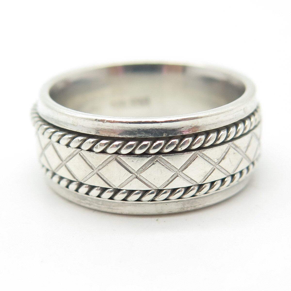 925 Sterling Silver Vintage DGS Turkey Hand Braided Wedding Band Ring Size 8.25