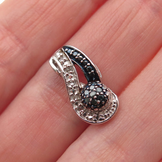 Chuck Clemency 925 Sterling Silver Real Blue & White Diamond Mini Slide Pendant