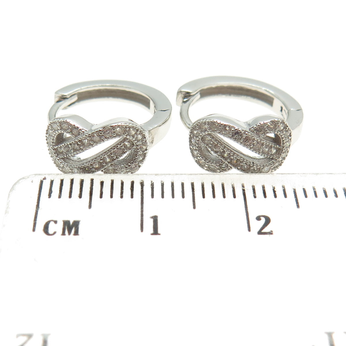 925 Sterling Silver Round-Cut C Z Infinity Twisted Hoop Earrings