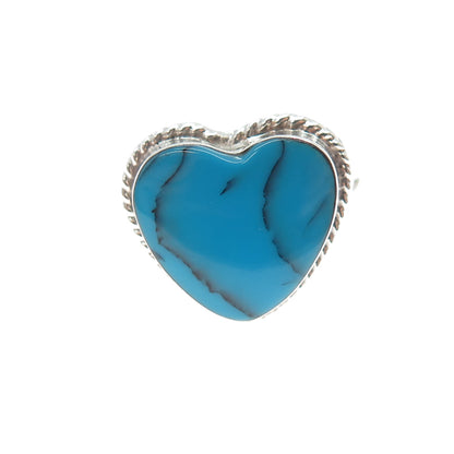 925 Sterling Silver Vintage Mexico Real Turquoise Heart Ring Size 8