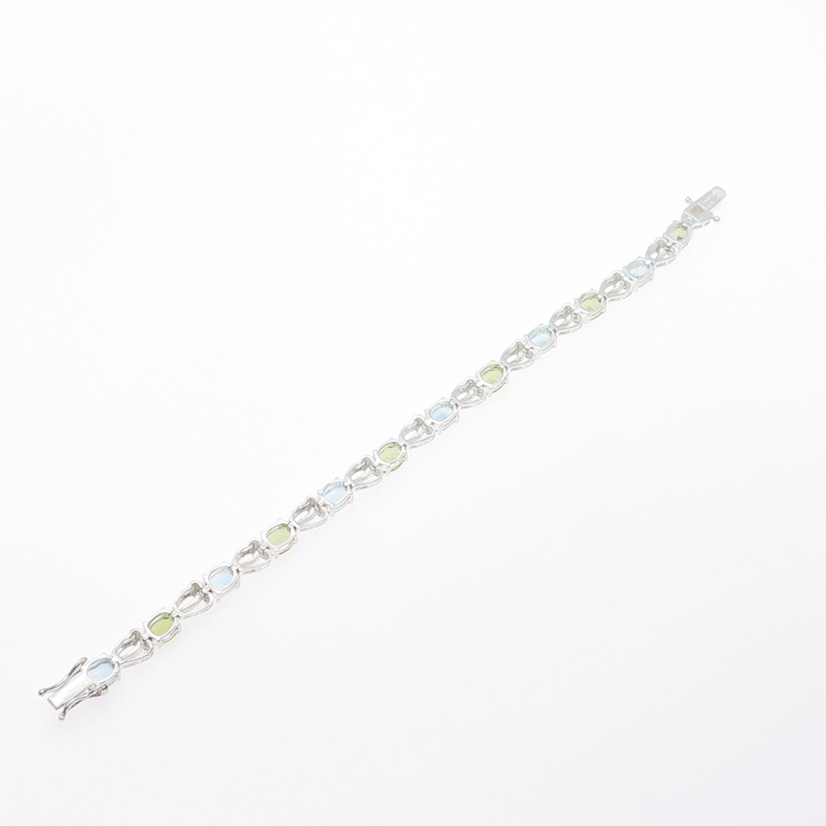 925 Sterling Silver Vintage Real Oval-Cut Blue Topaz & Peridot Bracelet 7.25"