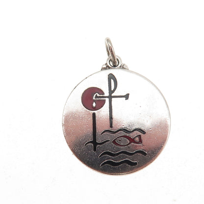 Creed 925 Sterling Silver Vintage Enamel Religious Symbols Charm Pendant