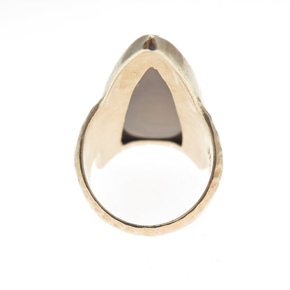 HANNAH BLOUNT 925 Sterling Silver Gold Plated Vintage Real Agate Ring Size 7