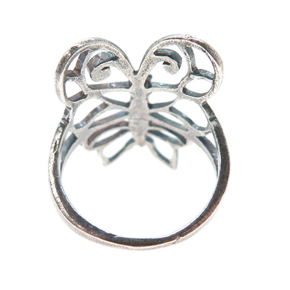 925 Sterling Silver Vintage Butterfly Oxidized Ring Size 9.25