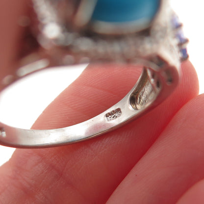 Chuck Clemency 925 Sterling Silver Real Diamond Turquoise Tanzanite Ring Size 8