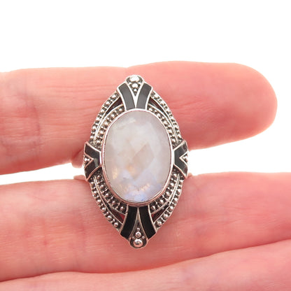 Nicky Butler Sterling Silver Vintage Enamel Real Moonstone Oxidized Ring Size 9