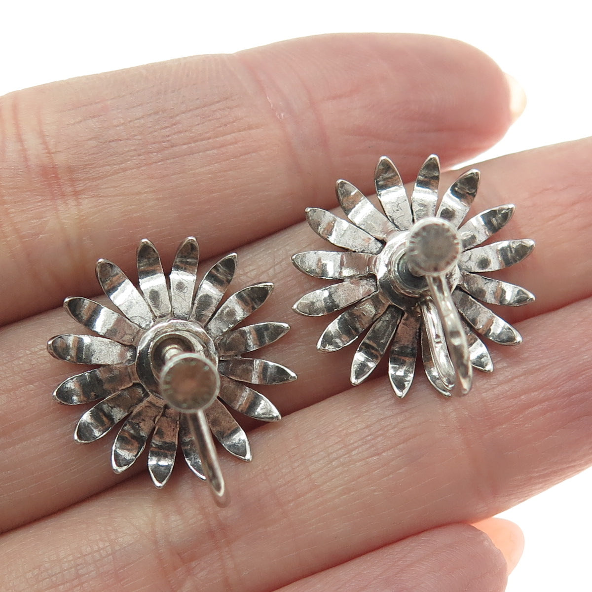 925 Sterling Silver Antique Art Deco Spring Flower Screw Back Earrings