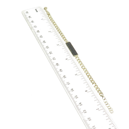 925 Sterling Silver Gold Plated Round-Cut Black Spinel Curb Link ID Bracelet 7"