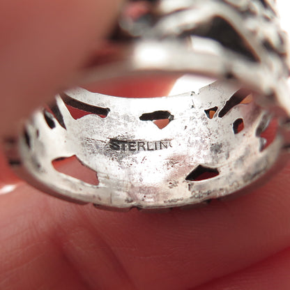 925 Sterling Silver Antique Art Deco Floral Oxidized Band Ring Size 7.25