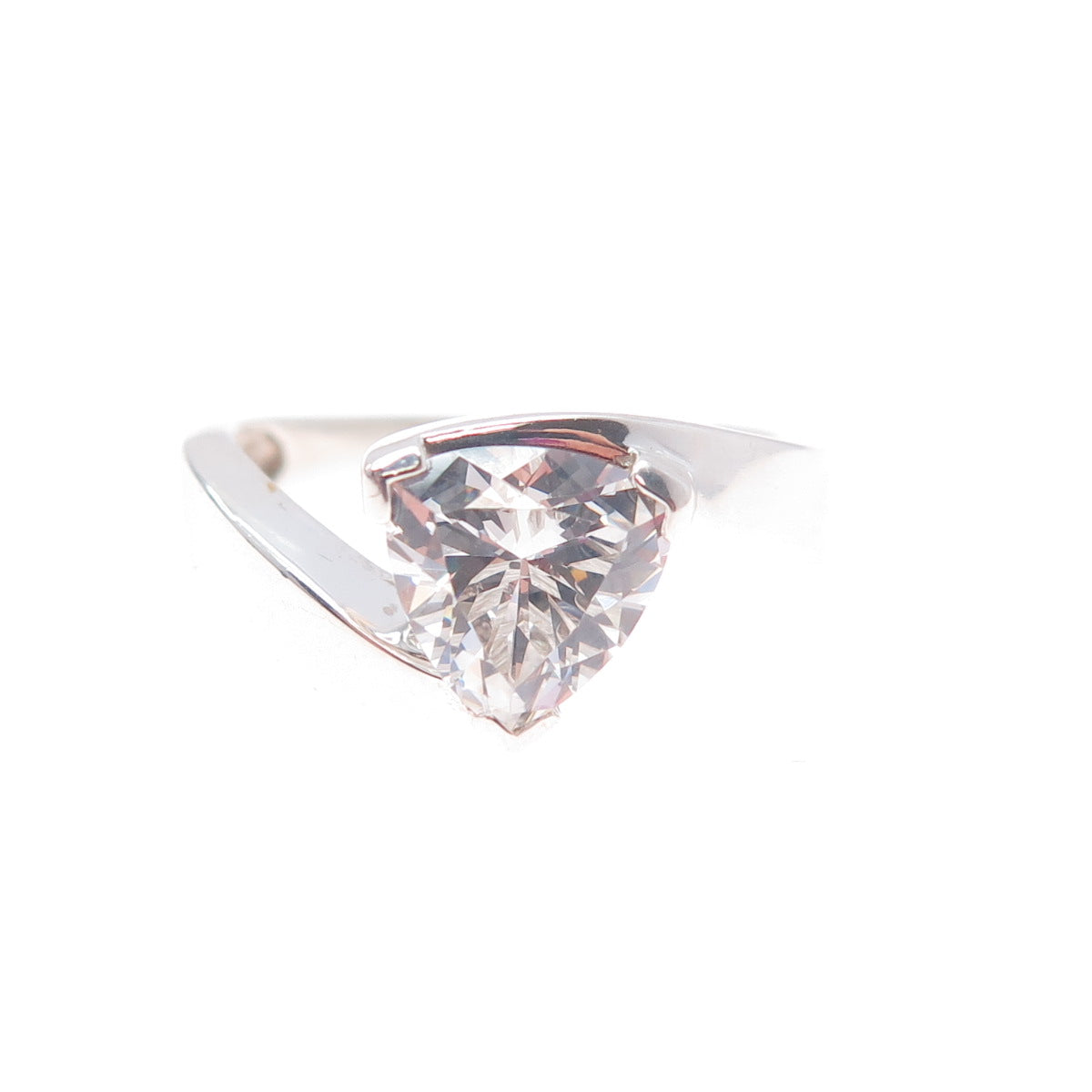925 Sterling Silver Vintage Triangle-Cut C Z Bypass Ring Size 7.25
