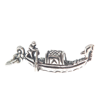 800 Silver Vintage Gondola Boat Minimalist Oxidized Charm Pendant