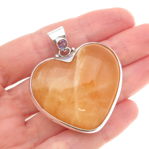Sajen 925 Sterling Vintage Real Calcite Mystic Quartz Heart Large 36.4g Pendant