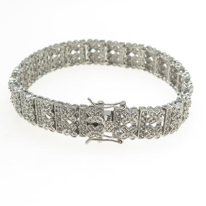 925 Sterling Silver Round-Cut Shaped C Z Tennis Panel Link Bracelet 7"