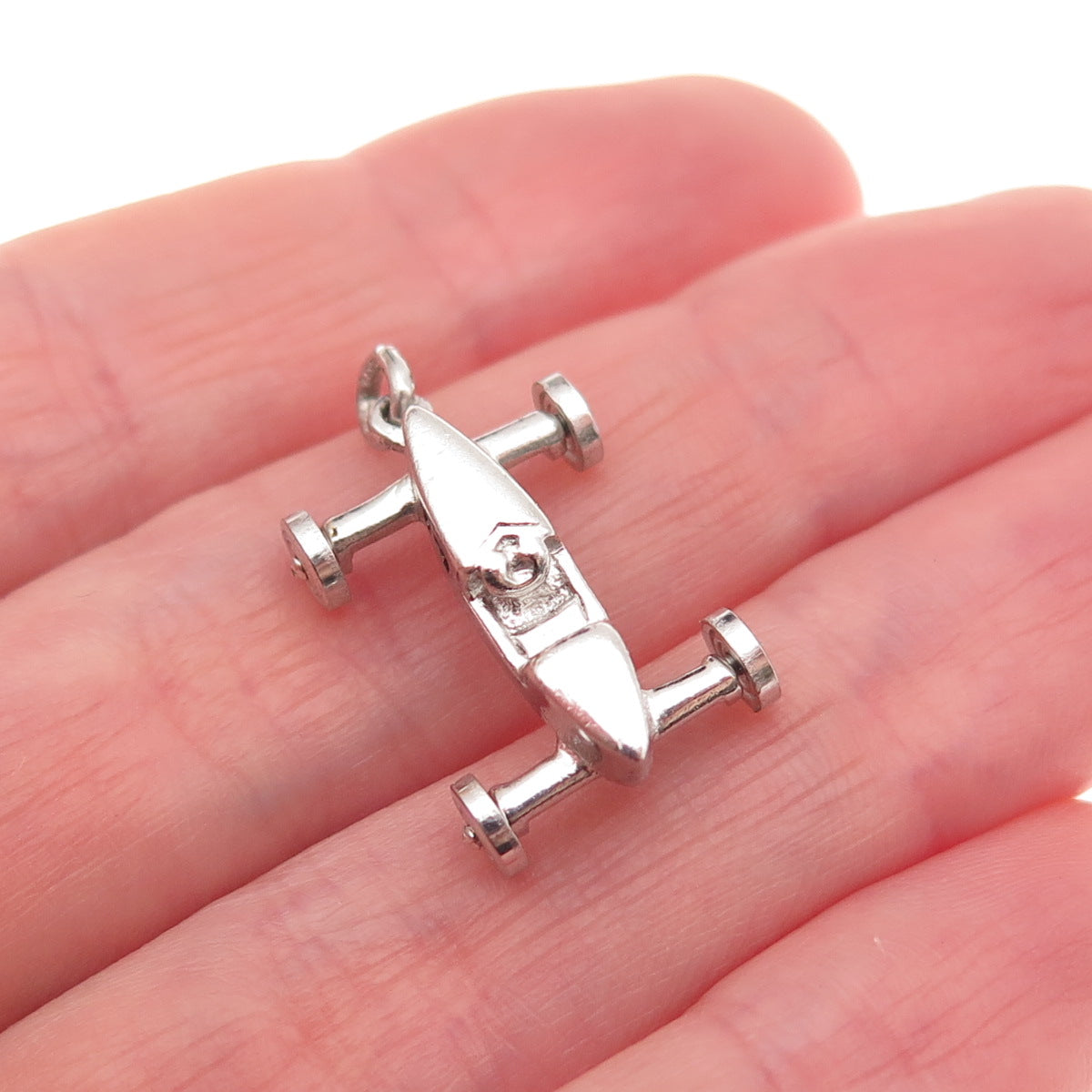 Wells Sterling Silver Vintage Enamel Number 14 Retro Racing Car 3D Mini Pendant