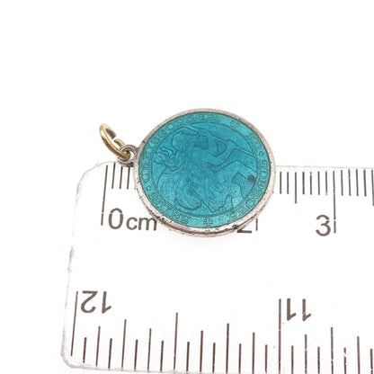 Charles Thomae Sterling Silver Antique Art Deco Enamel St. Christopher Pendant