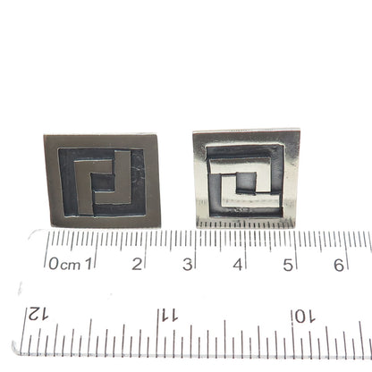 925 Sterling Silver Vintage Mexico Aztec Key Oxidized Screw Back Earrings