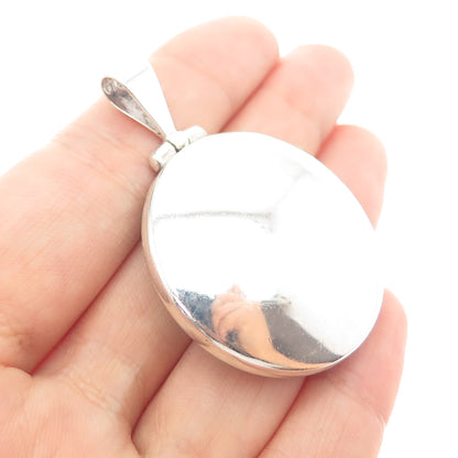 925 Sterling Silver Vintage Mexico Real Abalone Shell Modernist Charm Pendant