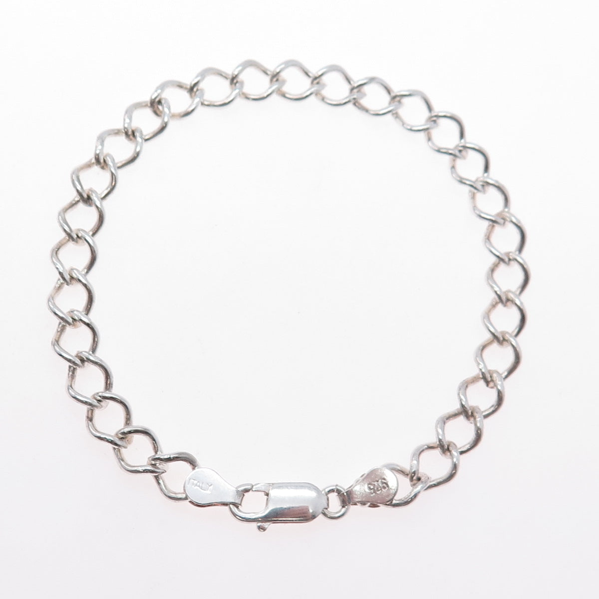 925 Sterling Silver Vintage Italy Curb Link Bracelet 7.75"