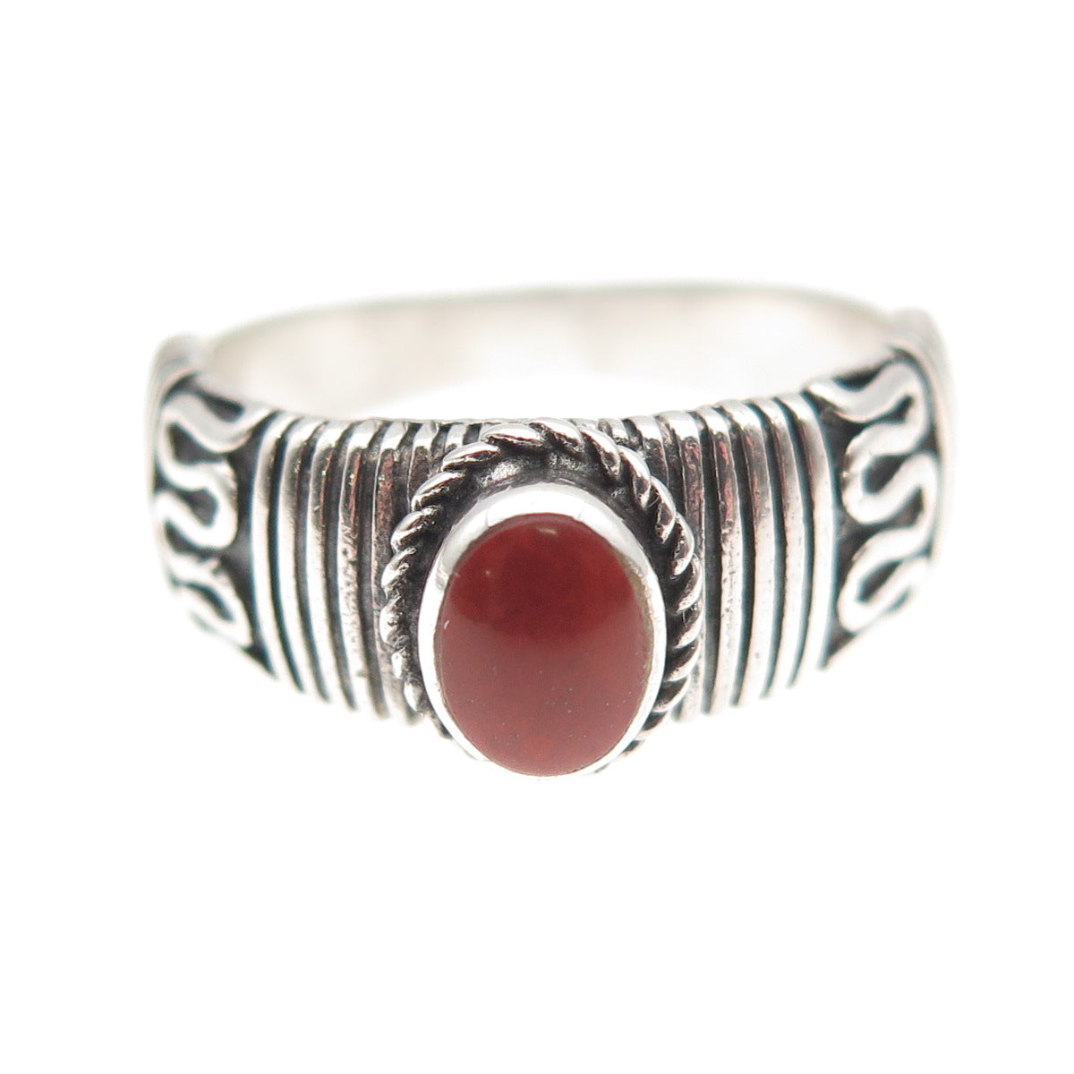 925 Sterling Silver Vintage Real Red Jasper Oxidized Ring Size 7