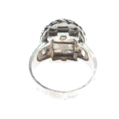 925 Sterling Silver Vintage Real Unakite Oxidized Ring Size 9.75